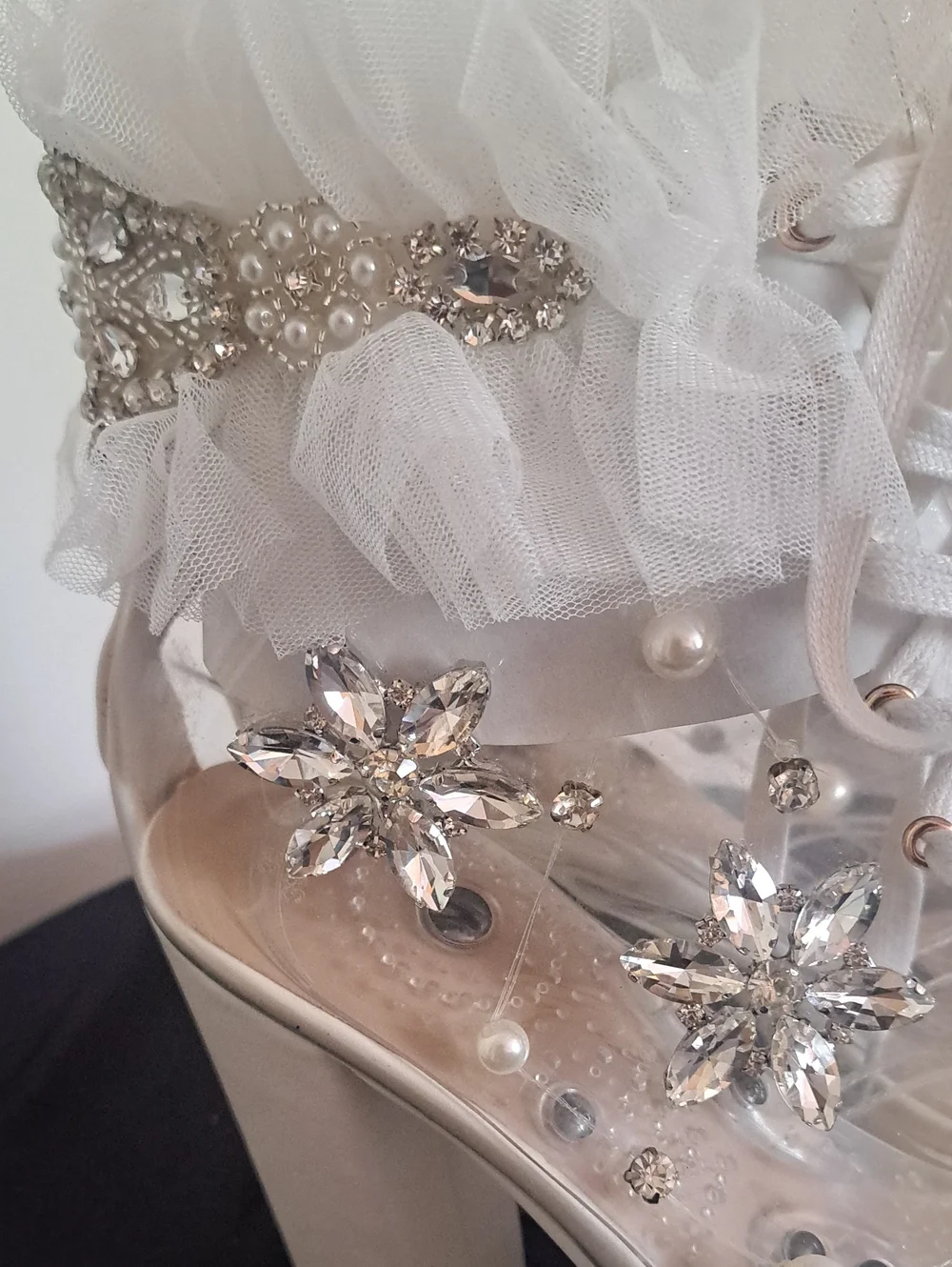 Devine Luz White Embellished Clear Beautiful Platform Heels